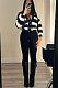 SUPER WHOLESALE |  Black and White Striped Single-Breasted Knit Cardigan