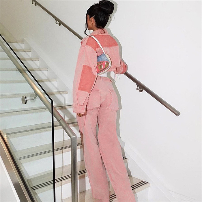SUPER WHOLESALE | Two Tones Turtle Neck Denim Set