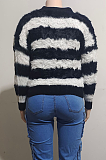 SUPER WHOLESALE |  Black and White Striped Single-Breasted Knit Cardigan