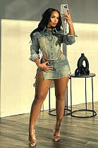 SUPER WHOLESALE |  Aged Elastic Denim Skirt Set