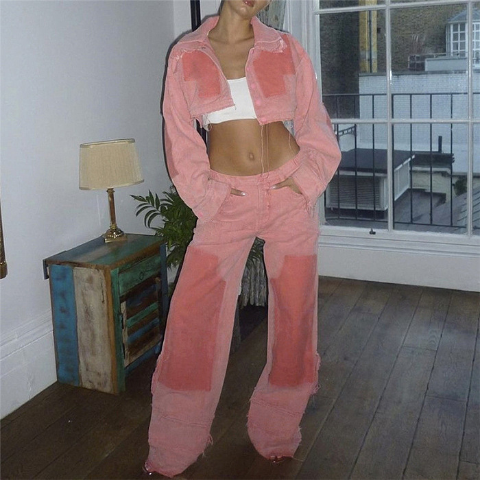 SUPER WHOLESALE | Two Tones Turtle Neck Denim Set