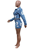 SUPER WHOLESALE |  Flower Graph Printed Denim Skirt Set