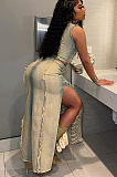 SUPER WHOLESALE |  Disstress Side Split Skirt Set