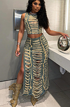 SUPER WHOLESALE |  Disstress Side Split Skirt Set