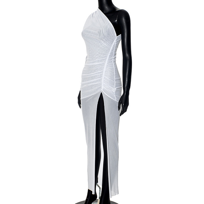 SUPER WHOLESALE | Side Split One Shoulder Dress in all White