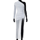 SUPER WHOLESALE | Side Split One Shoulder Dress in all White