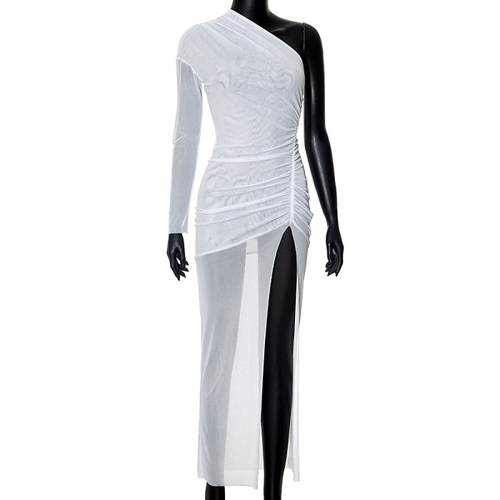 SUPER WHOLESALE | Side Split One Shoulder Dress in all White