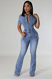WHOLESALE | Denim Blue Elastic Button Up Jumpsuit