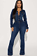 WHOLESALE | Dark Blue Elastic Button Up Jumpsuit