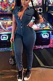WHOLESALE | Denim Blue Elastic Button Up Jumpsuit