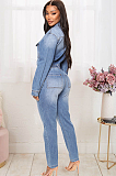 WHOLESALE | Denim Blue Elastic Button Up Jumpsuit
