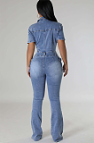 WHOLESALE | Denim Blue Elastic Button Up Jumpsuit