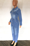 WHOLESALE | Denim Blue Elastic Button Up Jumpsuit