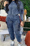 WHOLESALE | Aged Blue Pocket Tied-Leg Pants Set