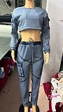 WHOLESALE | Aged Blue Pocket Tied-Leg Pants Set