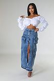 WHOLESALE | Denim Pockets Front Split Skirt