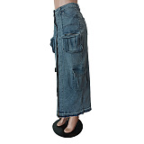 WHOLESALE | Denim Pockets Front Split Skirt