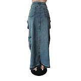 WHOLESALE | Denim Pockets Front Split Skirt