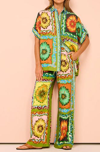 WHOLESALE | Oversize Daisy Pattern Printed Short Bottom & Shirt Top Set