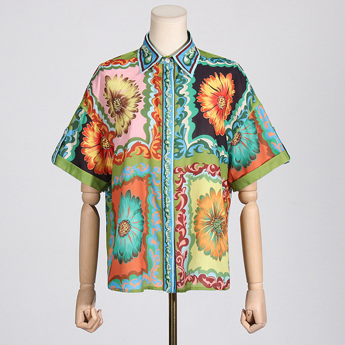 WHOLESALE | Oversize Daisy Pattern Printed Short Bottom & Shirt Top Set