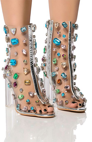 SUPER WHOLESALE |  Rhinestone Decor Boots in Transparent