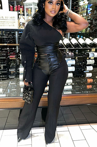 SUPER WHOLESALE | One Shoulder Loose Top & Flare Bottom Pants