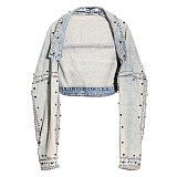 SUPER WHOLESALE | Rivet Decot Crop Denim Jacket Top