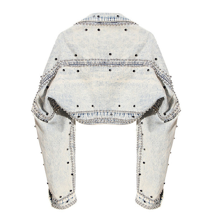 SUPER WHOLESALE | Rivet Decot Crop Denim Jacket Top
