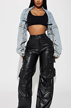 SUPER WHOLESALE | Rivet Decot Crop Denim Jacket Top
