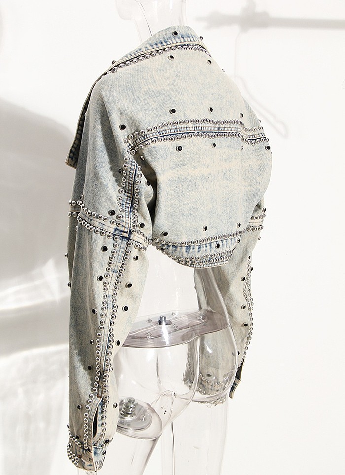 SUPER WHOLESALE | Rivet Decot Crop Denim Jacket Top