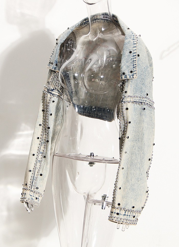 SUPER WHOLESALE | Rivet Decot Crop Denim Jacket Top