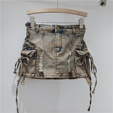 SUPER WHOLESALE | Distress Straps Decor Skirt