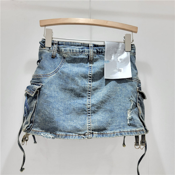SUPER WHOLESALE | Distress Straps Decor Skirt