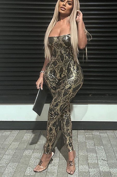 SUPER WHOLESALE | Women's Bodycon Sleeveless Jumpsuit with Hot Stamping