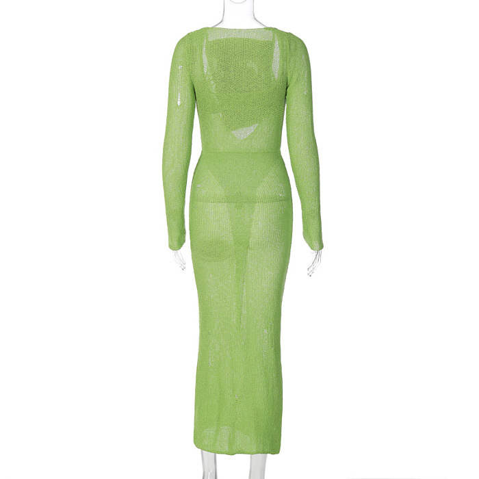 SUPER WHOLESALE | Knitted Dress Set in Green