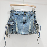 SUPER WHOLESALE | Distress Straps Decor Skirt