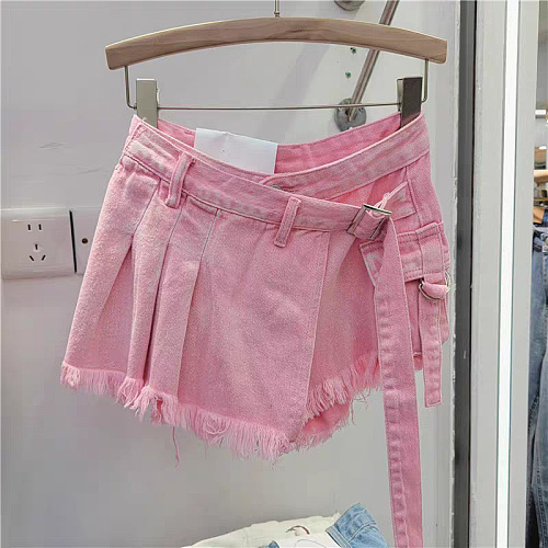SUPER WHOLESALE | Bucklet Tassel Hem Shorts in Pink