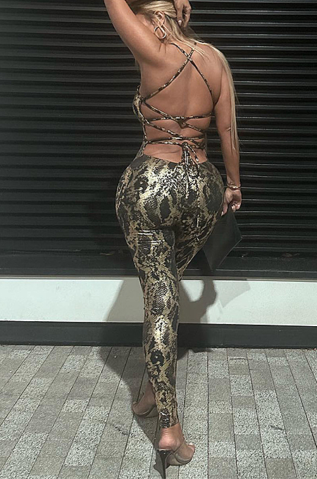 SUPER WHOLESALE | Women's Bodycon Sleeveless Jumpsuit with Hot Stamping