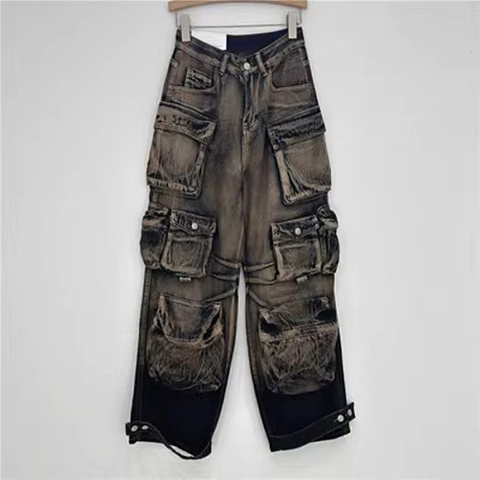 SUPER WHOLESALE | Multi-pocket Transparent   Loost Cargo Pants
