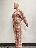 SUPER WHOLESALE | Knitted Sweater Diamond Grid Open Front Two-piece Set