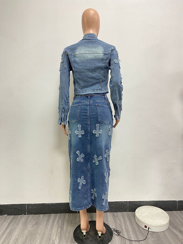 SUPER WHOLESALE | Cross Embroidered Skirt Set