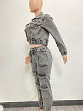 SUPER WHOLESALE |  Grey Pockets Denim Pants Set
