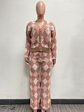 SUPER WHOLESALE | Knitted Sweater Diamond Grid Open Front Two-piece Set