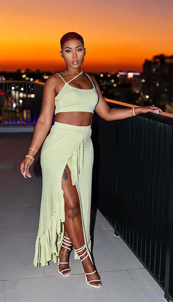 SUPER WHOLESALE | Tassel Front Split Skirt Set with Tanks Top
