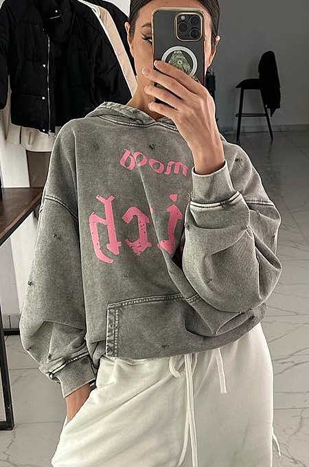 SUPER WHOLESALE | Words Printed Hoodie Top