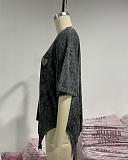 SUPER WHOLESALE | Dark Grey Rhinestone Heart Decor T-shirt
