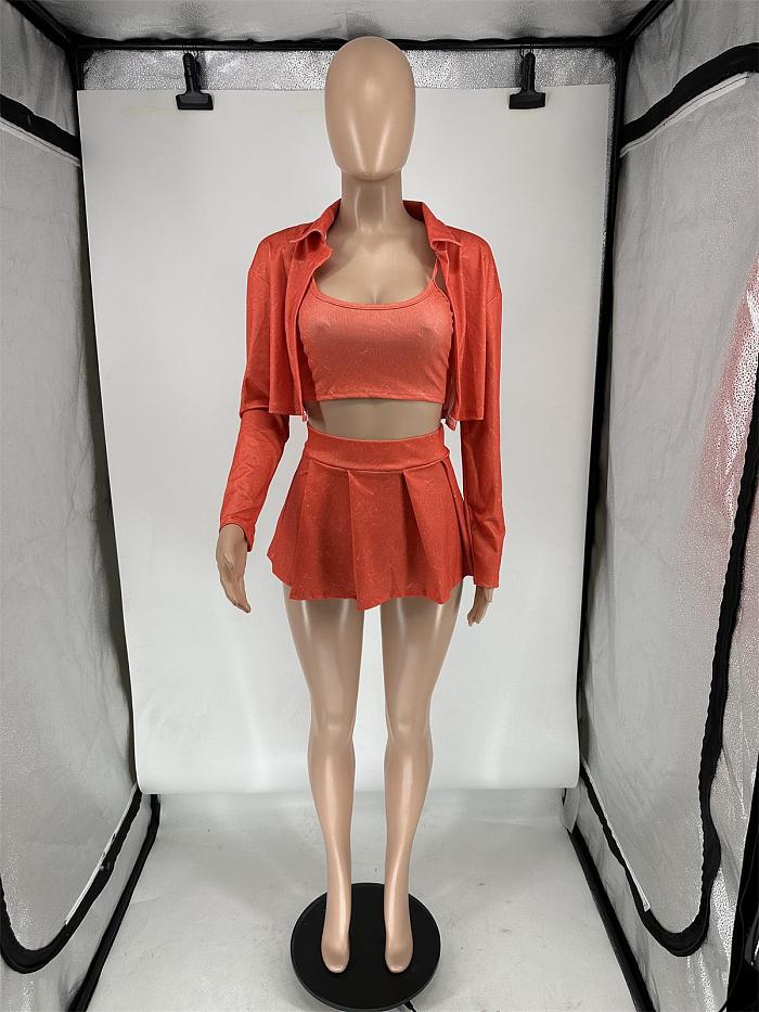 SUPER WHOLESALE | 3 Pieces Set with Jacket Top, Tanks, Skirt in Orange