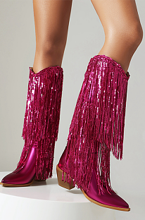 SUPER WHOLESALE | Tassel Bling Bling Sequins Boot in Rose Red