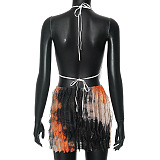 SUPER WHOLESALE | Tie-dye Ruffles Texture Halter Skirt Set