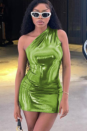 SUPER WHOLESALE |  One Shoulder Dress in Green